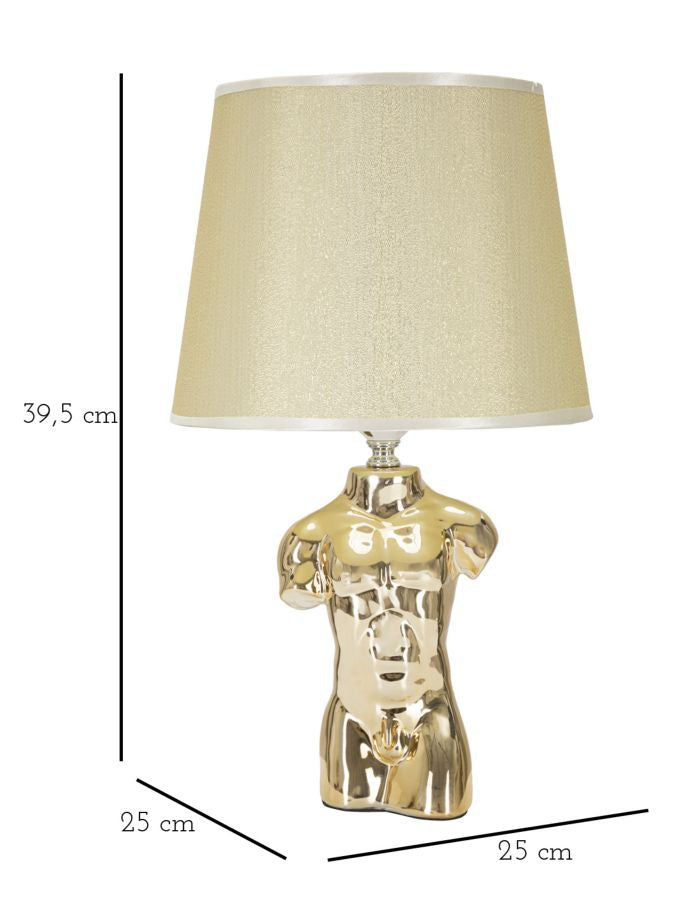 Goldfarbene Keramik Tischlampe für Männer in Form eines Oberkörpers