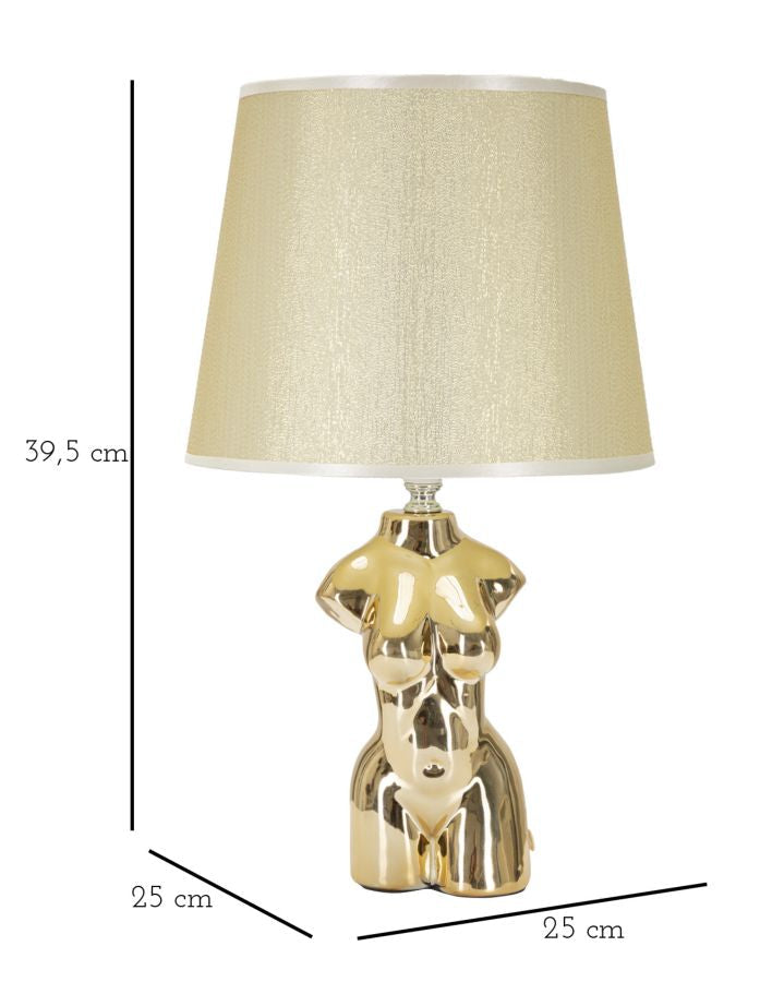 Goldfarbene Keramik-Tischlampe in Form eines Frauen-Oberkörpers
