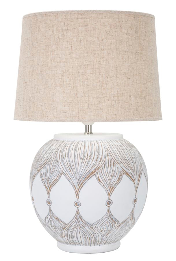 Weiße Tischlampe mit Blättermuster