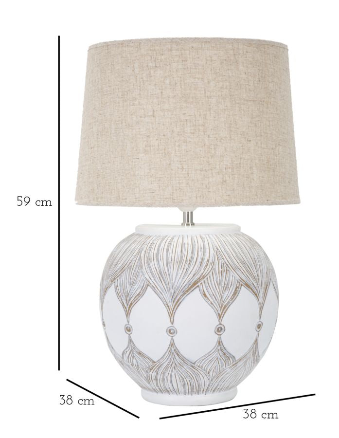 Weiße Tischlampe mit Blättermuster
