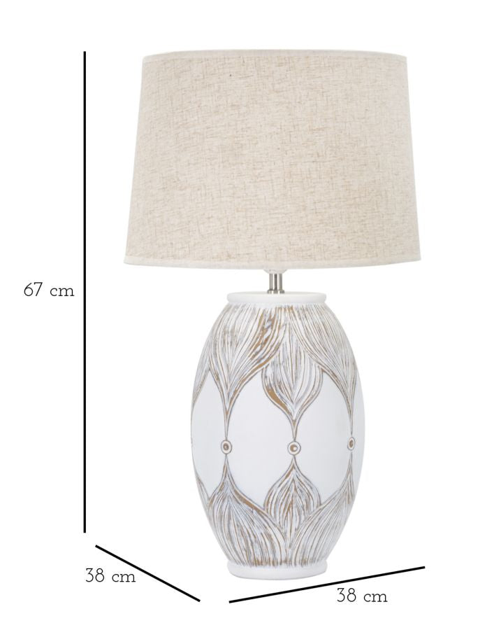 Weiße Tischlampe mit Blättermuster