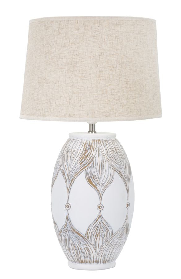 Weiße Tischlampe mit Blättermuster