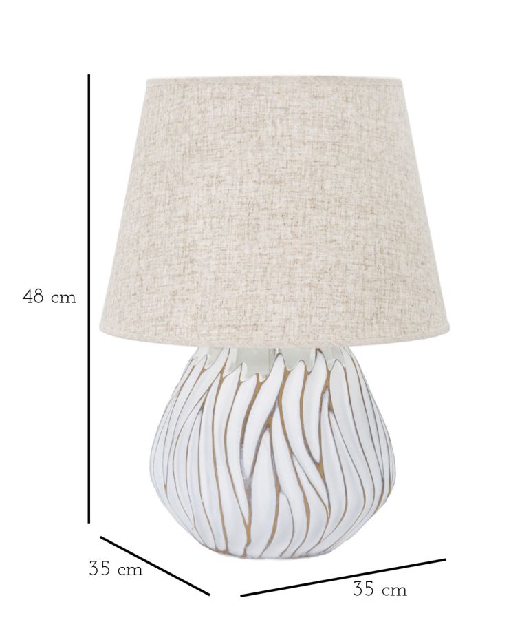 Weiße Tischlampe mit Linienverzierung