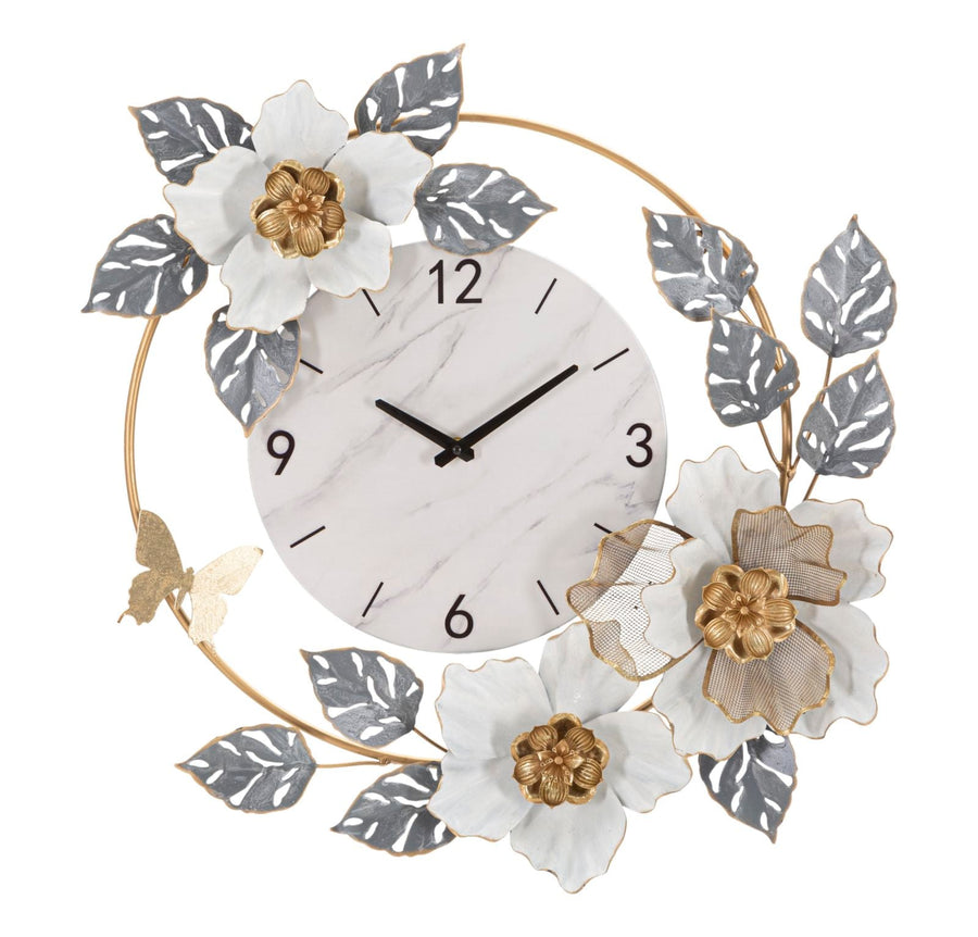 Blumen- und Blattmuster Wanduhr aus Metall