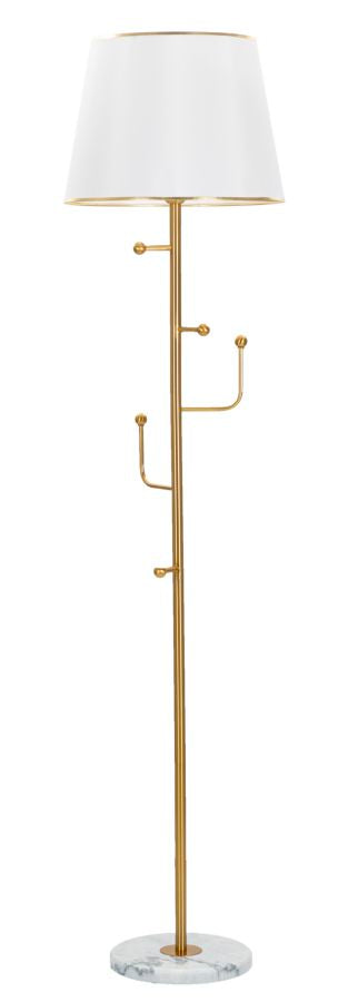Stehlampe in Gold und Weiß mit Aufhängern