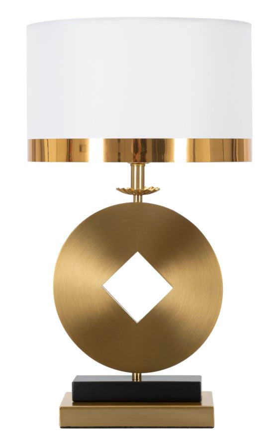 Geometrische Tischlampe in Gold und Weiß
