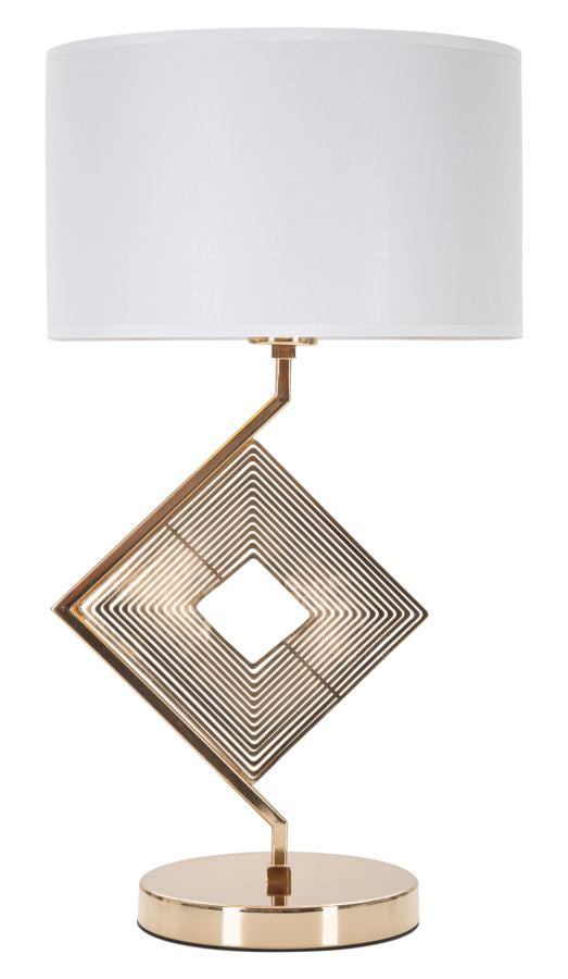 Geometrische Tischlampe in Gold und Weiß