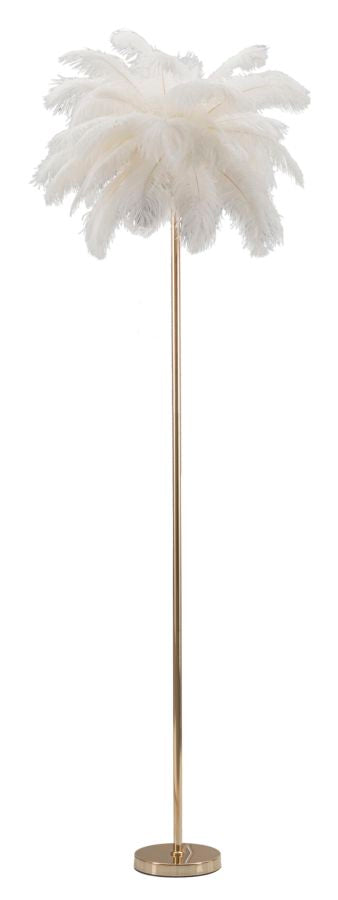 Stehlampe mit Federn in Gold und Weiß