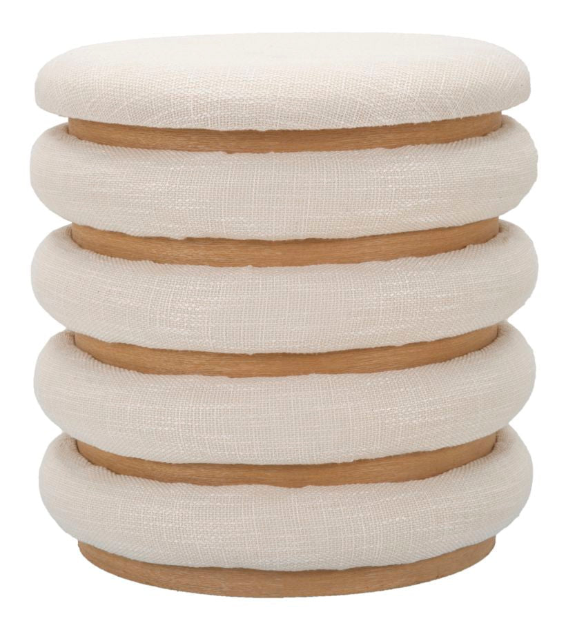 Cremefarbener gepolsterter Puff aus Holz