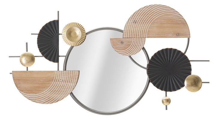Geometrische Kreise aus Metall und Holz Dekorierter Wandspiegel