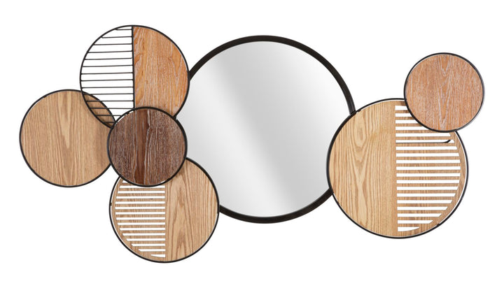 Geometrische Kreise aus Metall und Holz Dekorierter Wandspiegel
