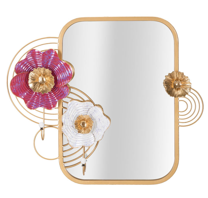 Quadratischer Wandspiegel aus Metall mit Blumenmuster