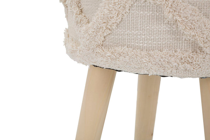 Cremefarbener Rundsitz mit Holzbeinen