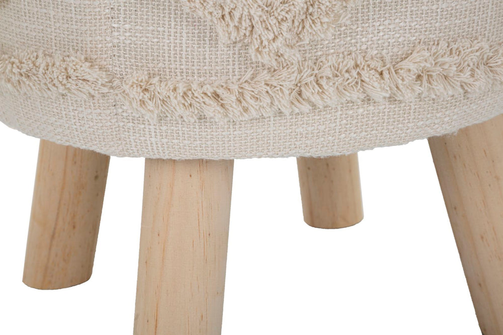 Cremefarbener Rundsitz mit Holzbeinen