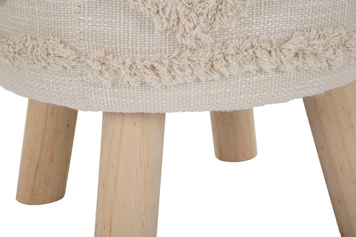 Cremefarbener Rundsitz mit Holzbeinen