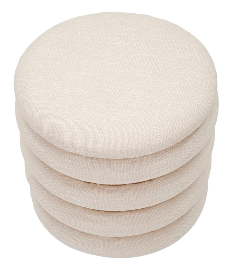 Cremefarbener gepolsterter Puff aus Holz