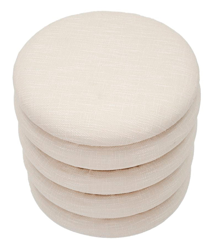Cremefarbener gepolsterter Puff aus Holz