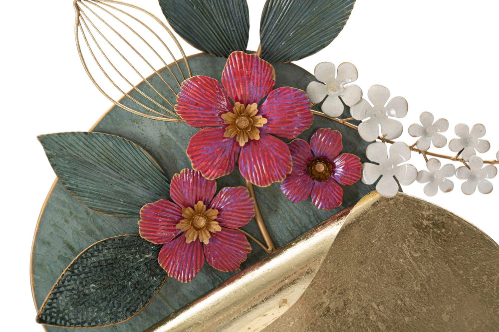 Metall Blume und Blatt-Muster Wanddekoration in rundem Rahmen