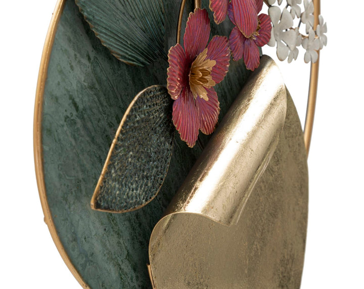 Metall Blume und Blatt-Muster Wanddekoration in rundem Rahmen