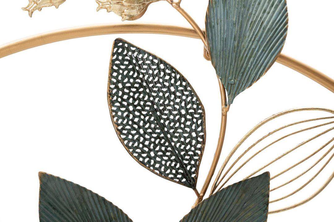 Metall Blume und Blatt-Muster Wanddekoration in rundem Rahmen