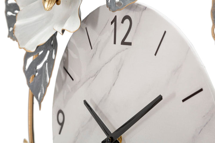 Blumen- und Blattmuster Wanduhr aus Metall