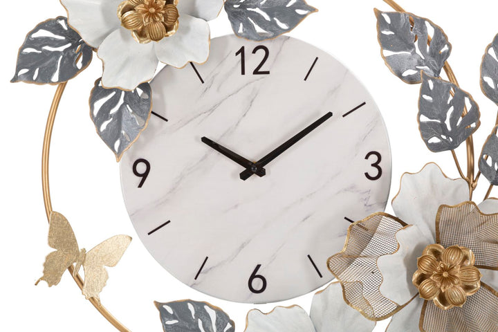 Blumen- und Blattmuster Wanduhr aus Metall