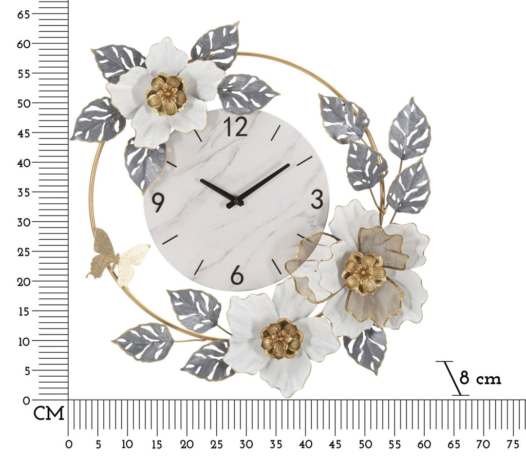 Blumen- und Blattmuster Wanduhr aus Metall