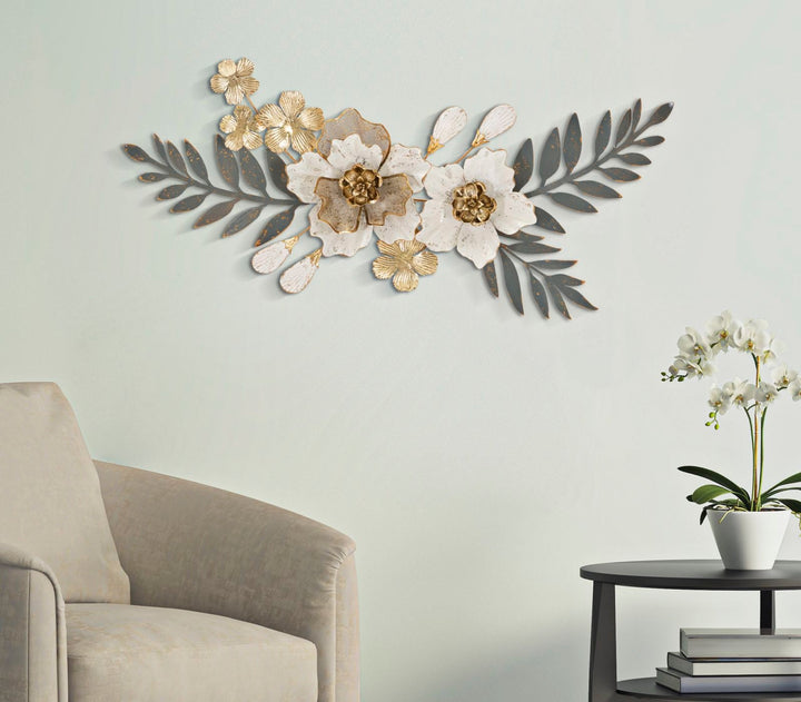 Metall und Holz Blumen- und Blattmuster Wanddekoration