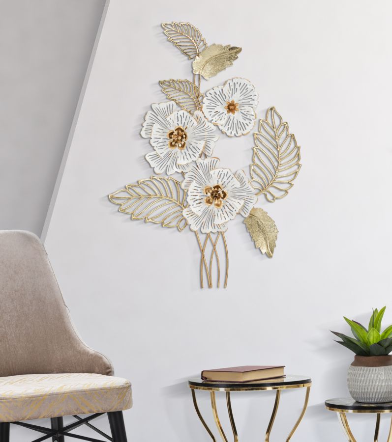 Gold und Weiß Metall Blume und Blatt Muster Wanddekoration