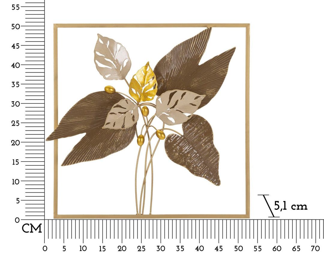 Metall-Blatt-Muster Wanddekoration in quadratischem Rahmen