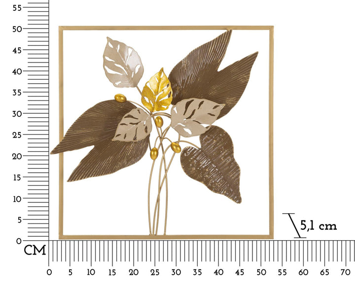 Metall-Blatt-Muster Wanddekoration in quadratischem Rahmen