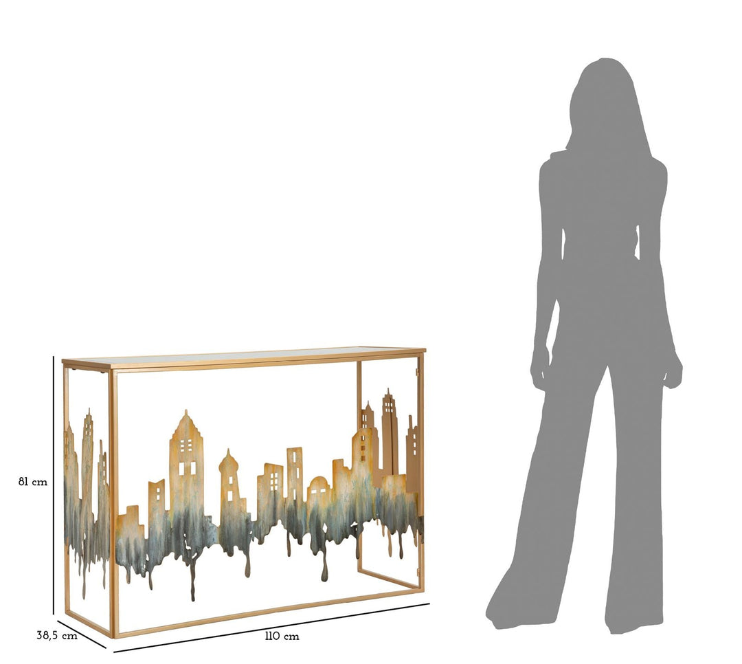 Stadt Konsolentisch aus Metall und Glas