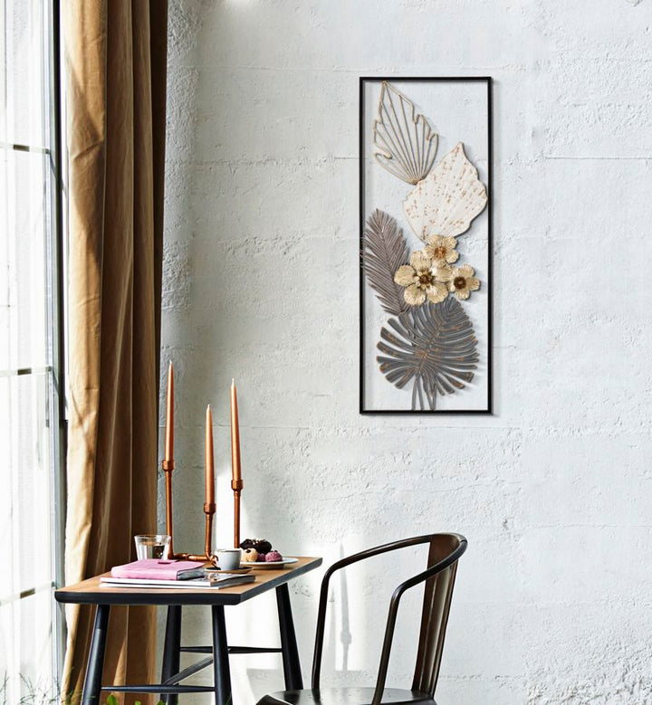 Tropical Leaf Pattern Metall Wanddekoration in quadratischem Rahmen