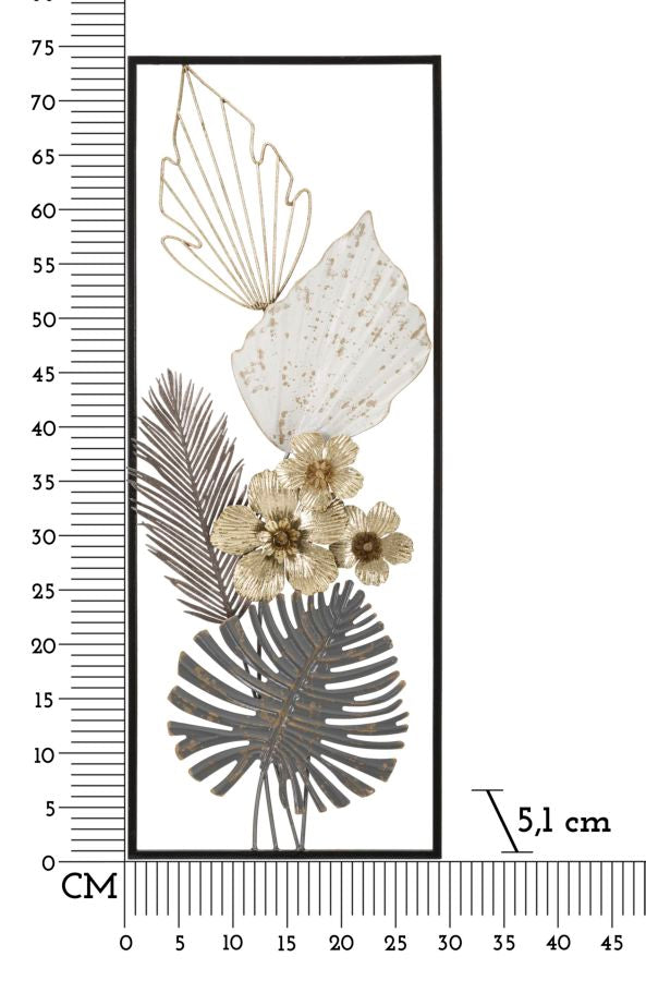 Tropical Leaf Pattern Metall Wanddekoration in quadratischem Rahmen