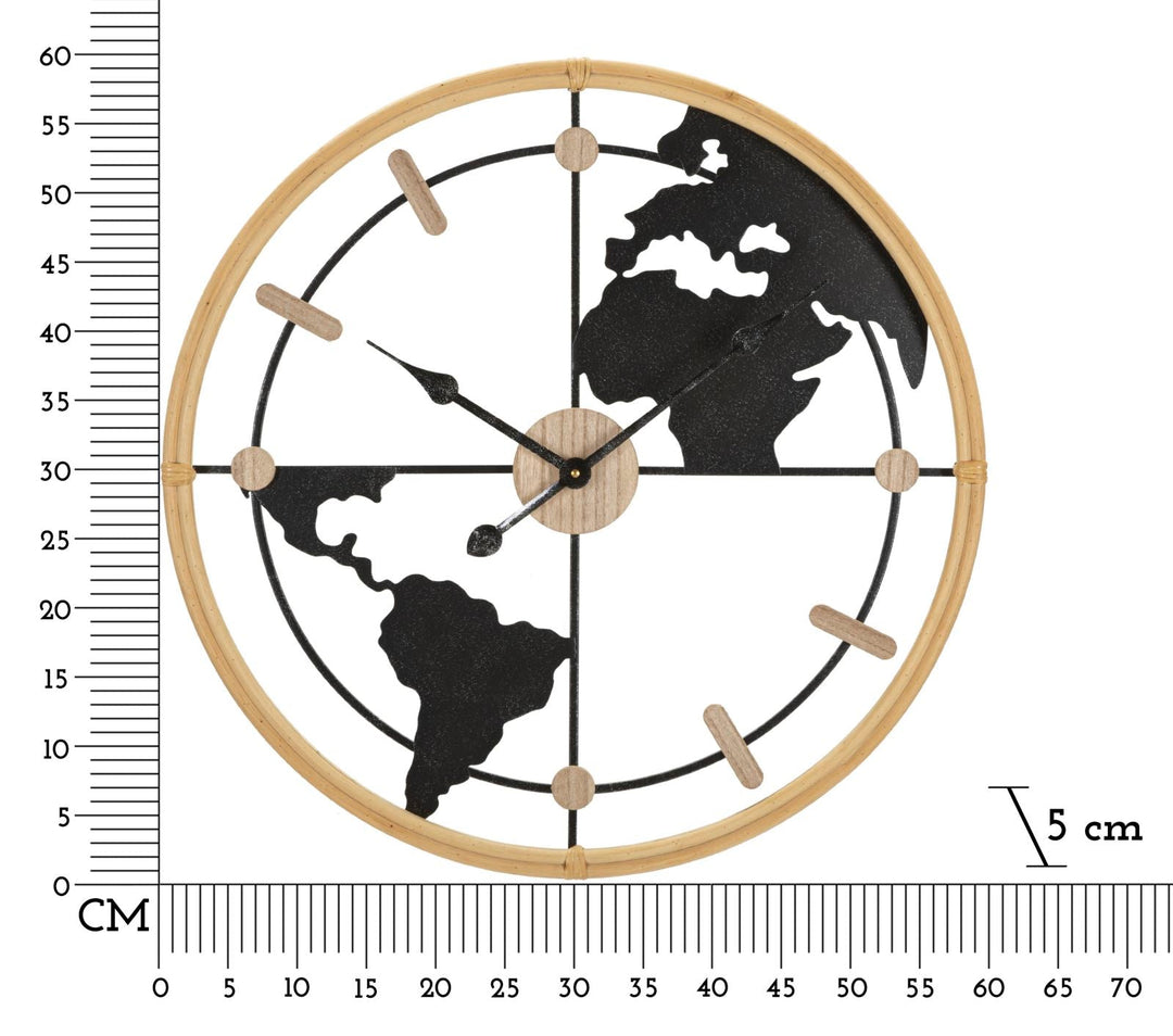 Metall und Holz Weltkarte Wanduhr