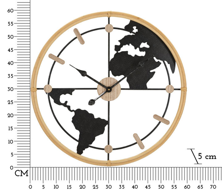 Metall und Holz Weltkarte Wanduhr