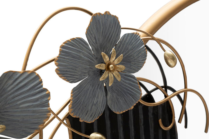 Runder Wandspiegel aus Metall mit Blumenstreifen
