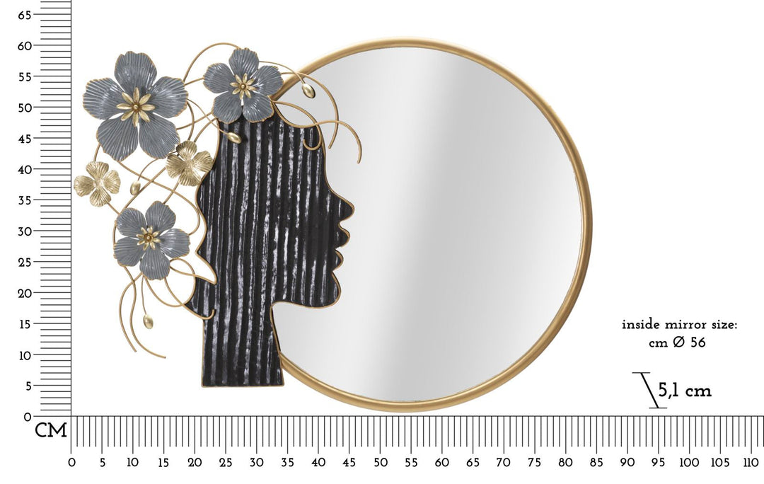 Runder Wandspiegel aus Metall mit Blumenstreifen