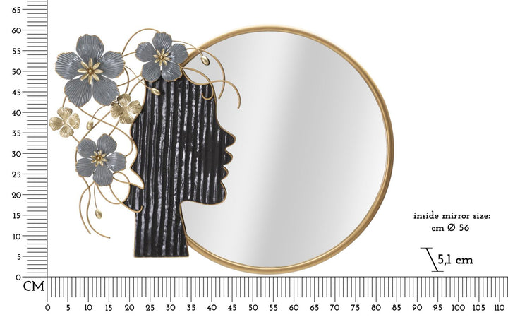 Runder Wandspiegel aus Metall mit Blumenstreifen