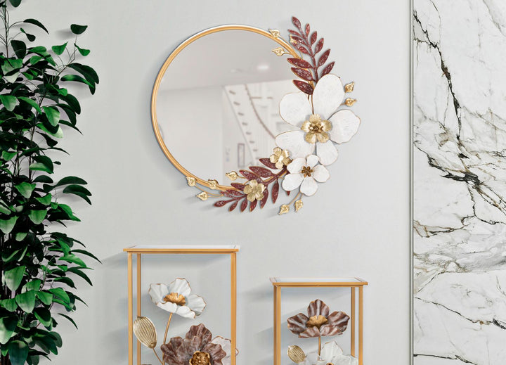 Metall Floral Runder Wandspiegel