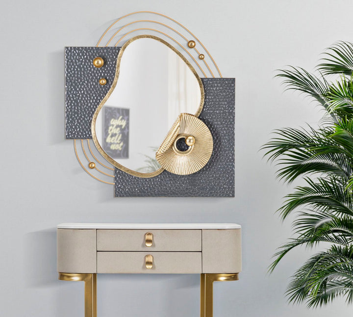 Abstrakter Geometrischer Wandspiegel aus Metall