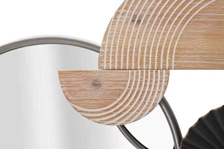 Geometrische Kreise aus Metall und Holz Dekorierter Wandspiegel