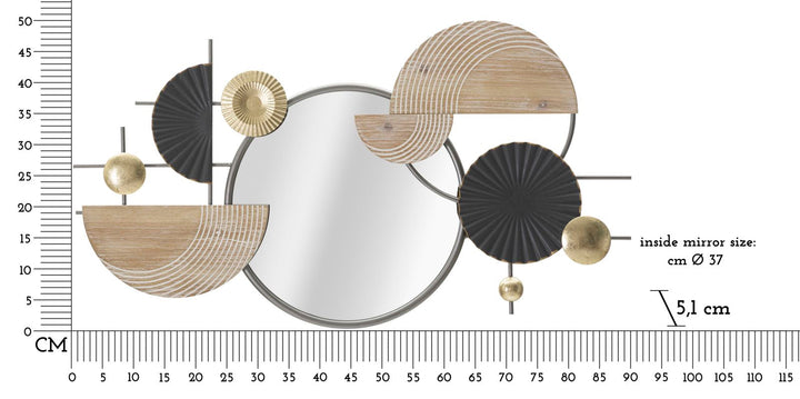 Geometrische Kreise aus Metall und Holz Dekorierter Wandspiegel