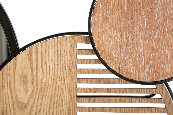Geometrische Kreise aus Metall und Holz Dekorierter Wandspiegel