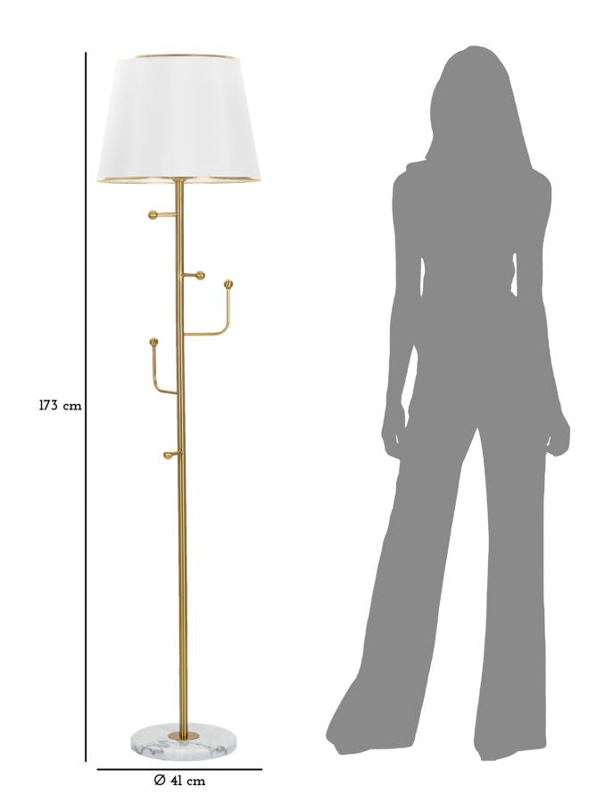 Stehlampe in Gold und Weiß mit Aufhängern