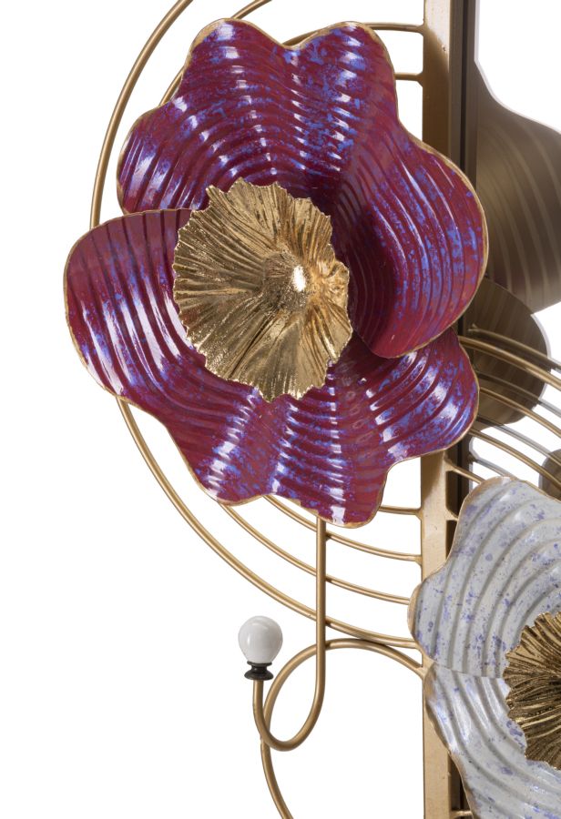 Quadratischer Wandspiegel aus Metall mit Blumenmuster