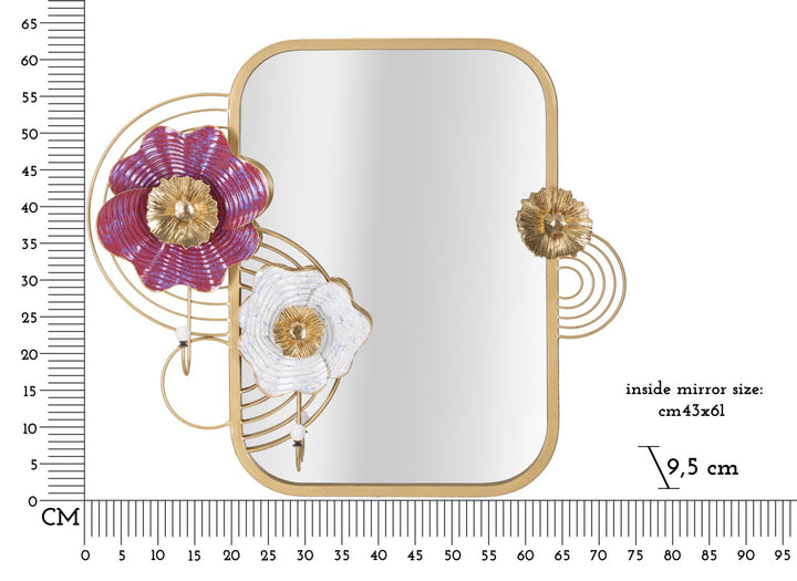 Quadratischer Wandspiegel aus Metall mit Blumenmuster