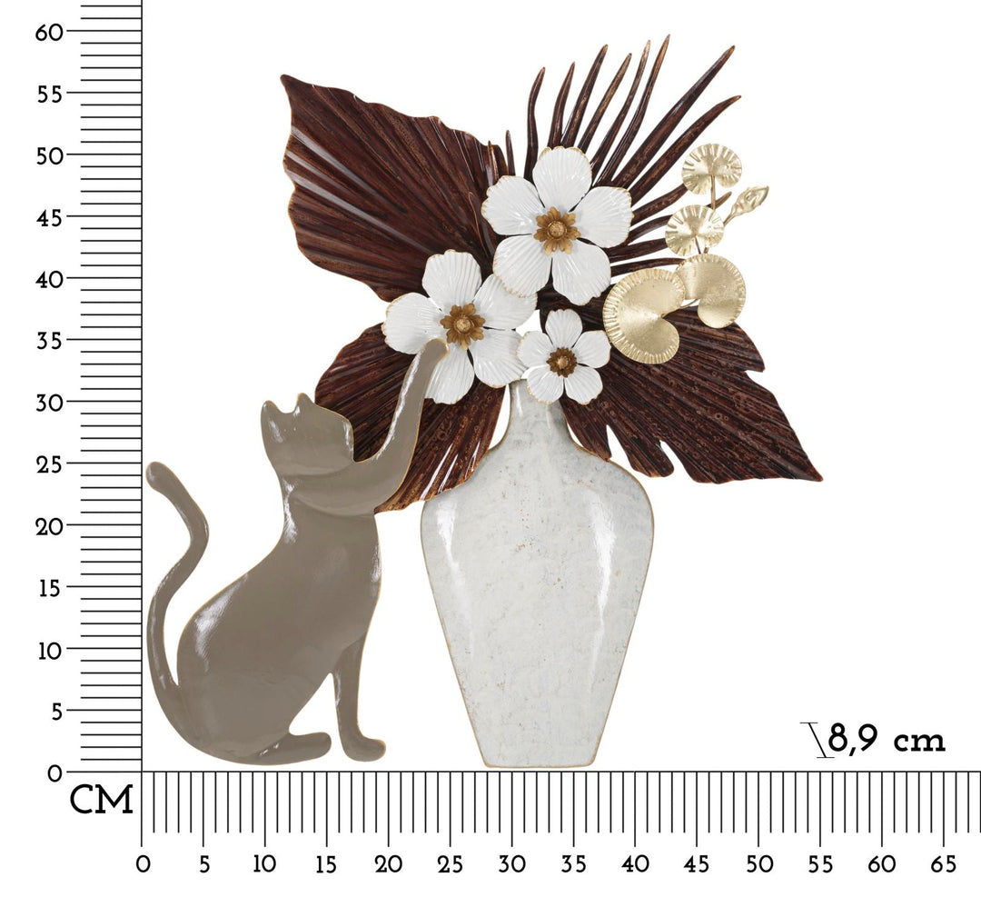 Metall Blumenvase mit Katze Wanddekoration