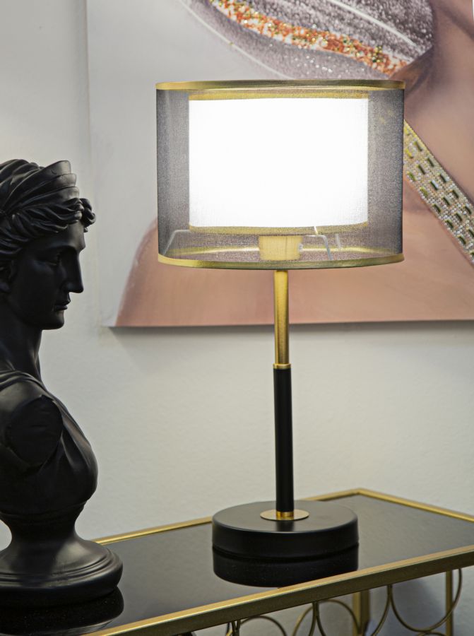 Transparente Tischleuchte in Gold und Schwarz