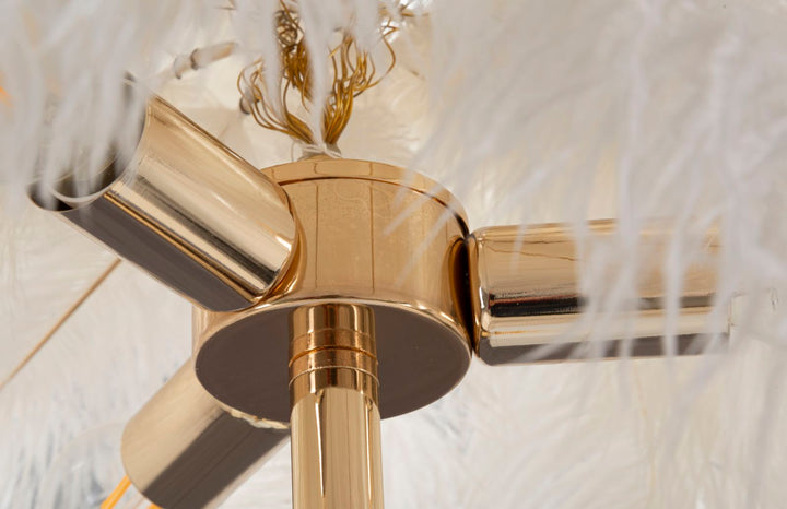 Stehlampe mit Federn in Gold und Weiß